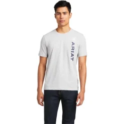 2022 Ariat Mens Vertical Logo Short Sleeve T-Shirt 10039193 - Heather Grey