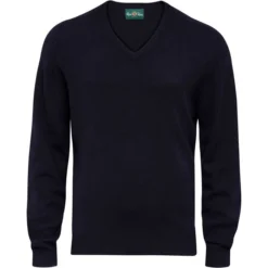 2023 Alan Paine Mens Burford Lambswool V-Neck Jumper 050D83 - Dark Navy